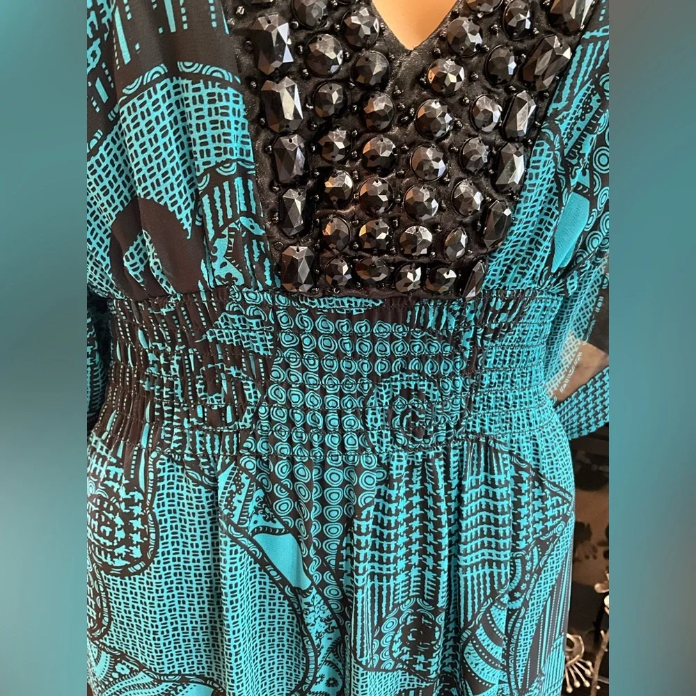 B. Smart Elegant Teal and Black Maxi Dress - Picture 8 of 10